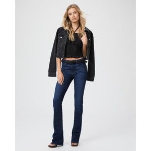 PAIGE High Rise Manhattan Bootcut Flare Dark Wash Jeans Size 28P Petite